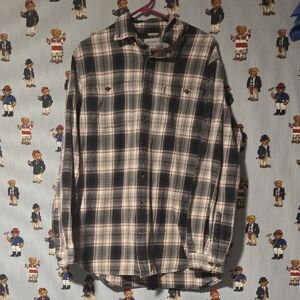 Carhartt Relaxed Fit Large Tall Flannel Plaid Shirt Black Gray Maroon